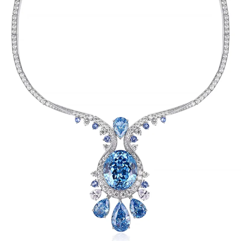 

ZOCA Top Quality Real 925 Sterling Silver Water Drop Tassel Blue Gem Wedding Drop Pendant Necklace Luxury Fine Jewelry