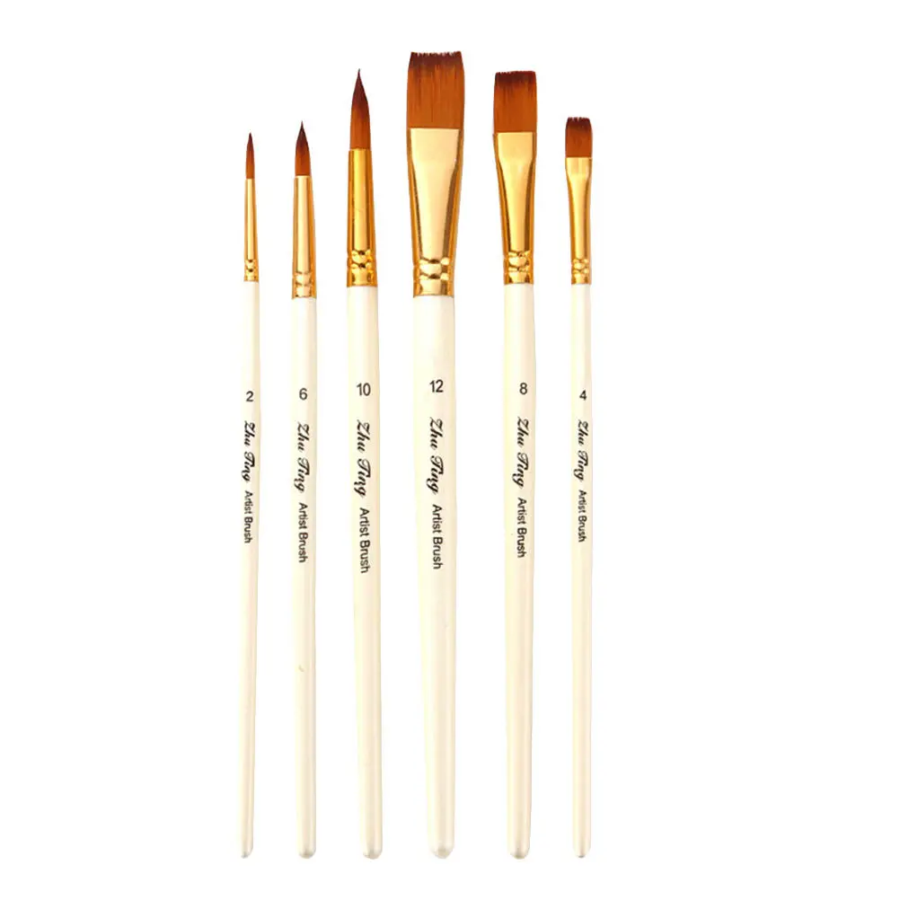 مجموعة فرش طلاء مكونة من 6 قطع، لوازم فنية آمنة ولطيفة وسهلة المقبض لألوان الغواش المائية، فرشاة رسم #2