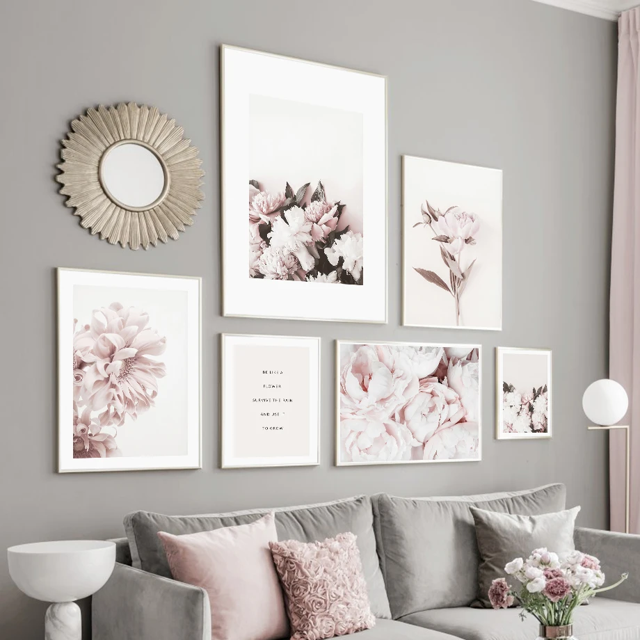 Pink Rose Peony Daisy Flowers Wall Art Canvas Painting Nordic Posters and Prints Gallery Pictures for Living Room Bedroom Decor