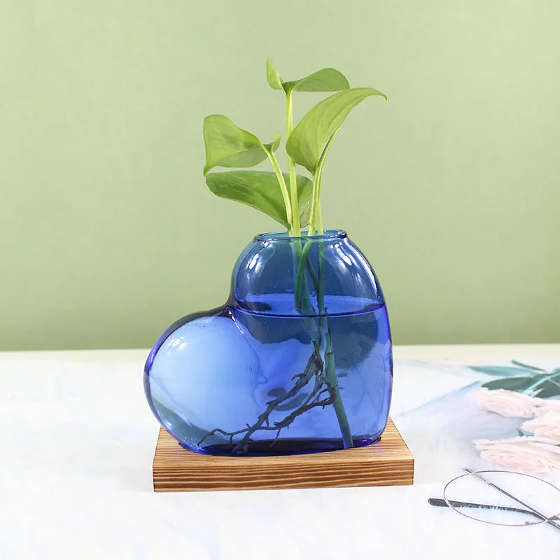 Creative Colorful Glass Heart Hydroponic Vase Multicolor Desktop Decor Flower Vase for Living Room