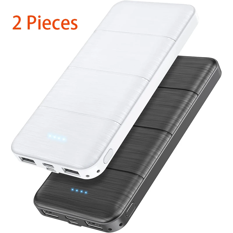 2 Pieces 10000mAh High-capacity Dual Usb Power Bank Output Fast Charging Portable Charge Power Bank