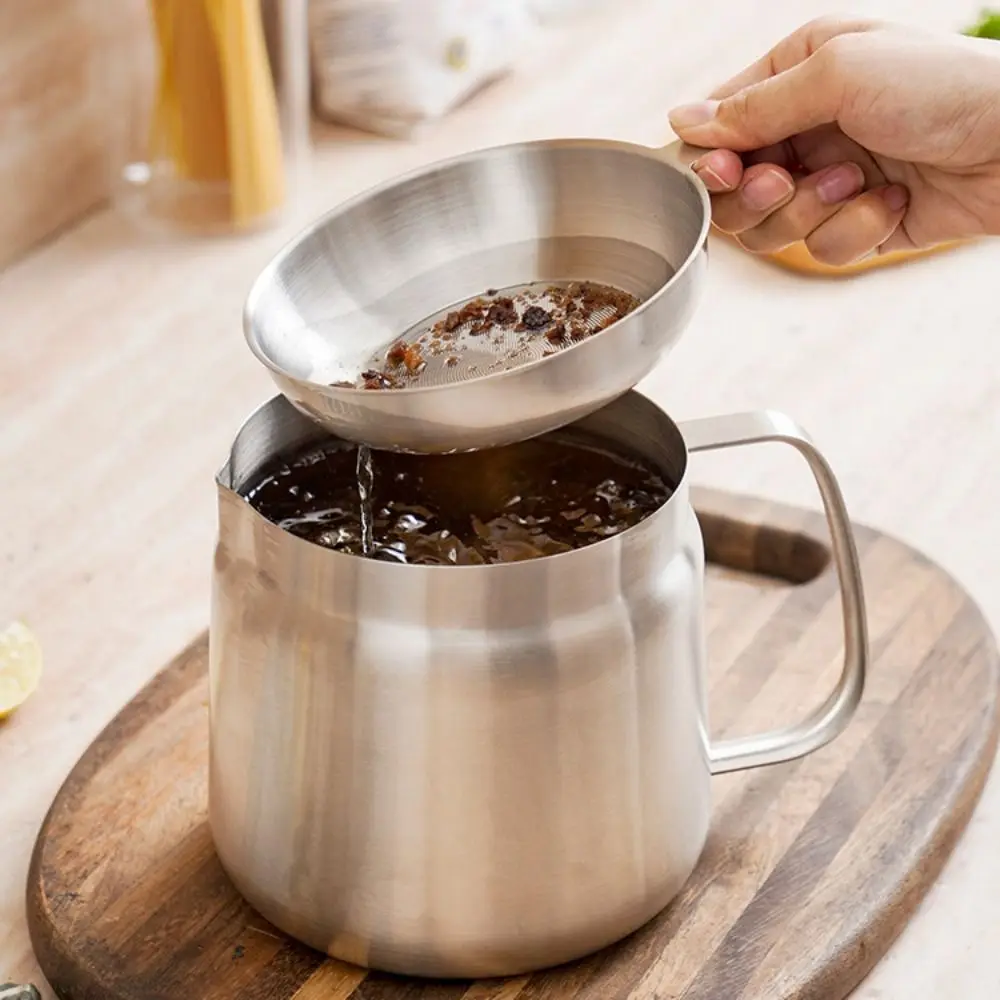 

1.5/2L Stainless Steel Oil Filter Pot Large Capacity with Frying Basket Fryer Oil Storage Tank Leak-proof Kitchen Fryer Pan