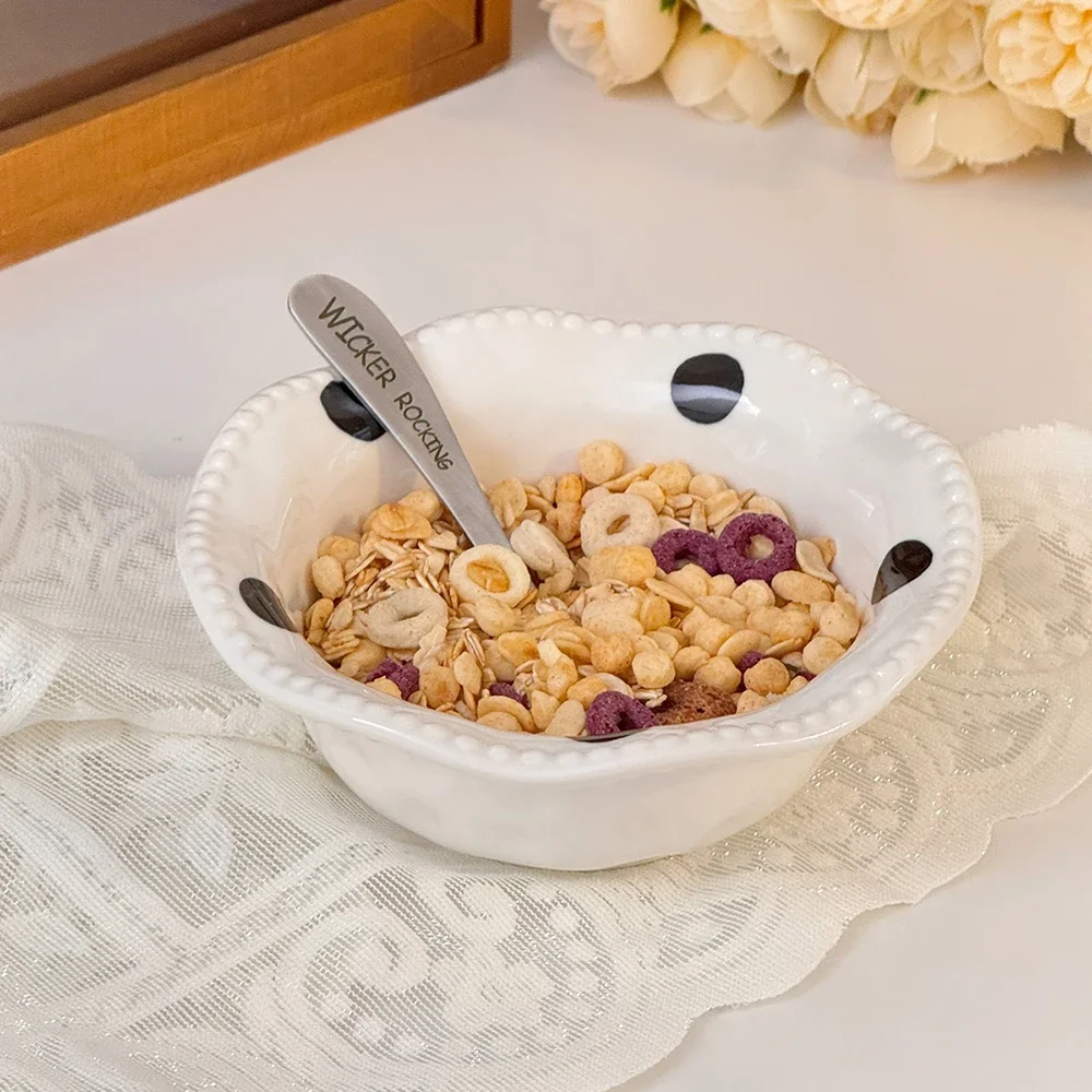 Noodles Porcelain Bowl Korean Ins Dots Contrast Color Irregular Relief Ceramic Tableware Soup Rice Milk Oats Breakfast Bowls