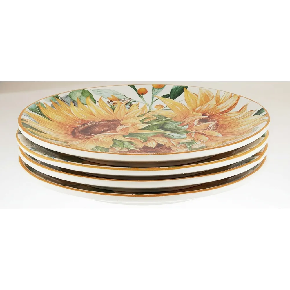 

Яркие подсолнухи, 9 дюймов, набор десертных тарелок для салата, 4 шт., керамическая, можно мыть в посудомоечной машине для столовой в фермерском доме