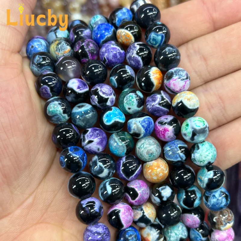 Naturstein Gemischte Farbe Feuer Achate Handgemachte Perlen Für Schmuck Sets DIY 6/8/10mm Armbänder Zubehör Schlüsselanhänger 15" Großhandel – Detail 4