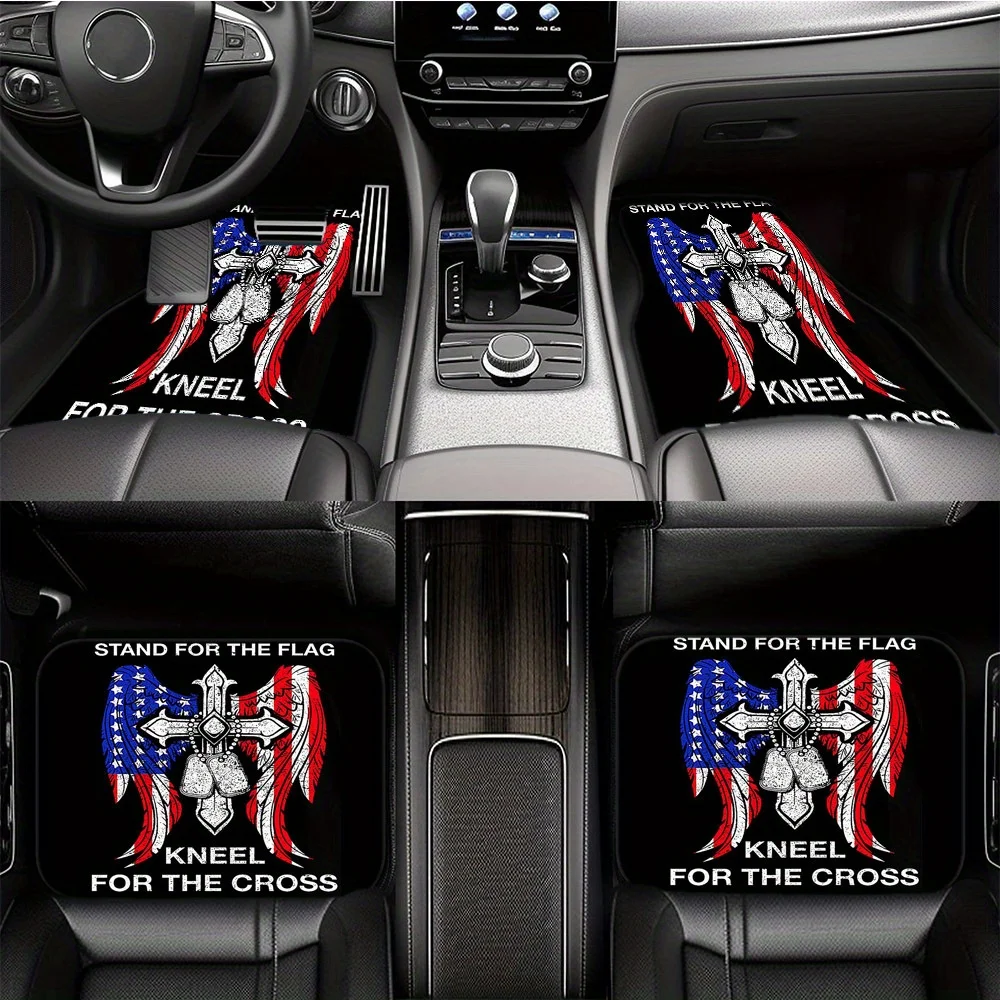 American Flag Cross Pattern Car Carpet Front And Rear Seat Mat Non-slip Decorative Anti-fouling Thickening Machine Washable Floo