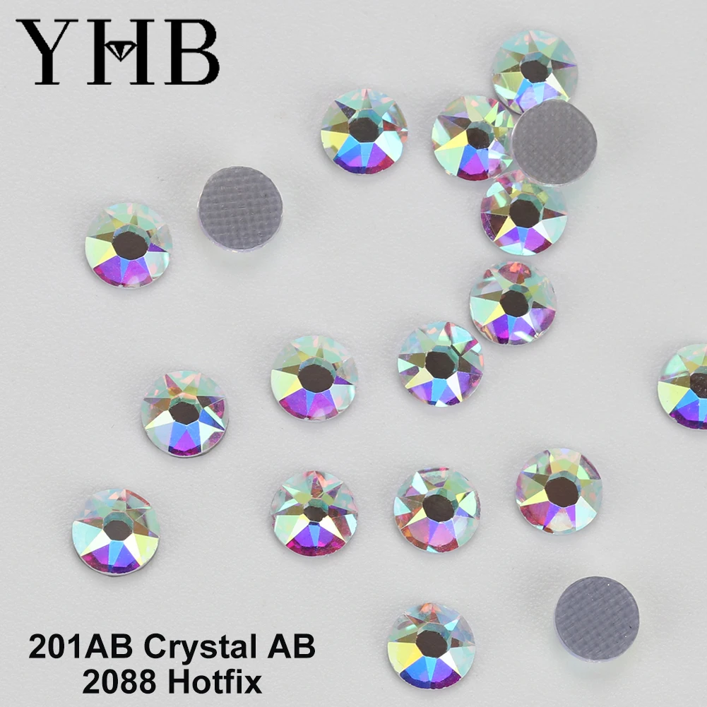 YHB 2088 High Quality 16facet Hotfix Non-Hofix Cold fixation  White Crystal AB Stass Flatback Rhinestones  DiY  Nail art