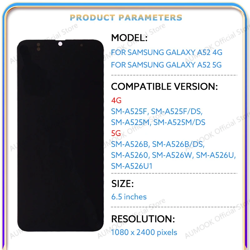 Ekran LCD do Samsung Galaxy A52 4G 5G Wyświetlacz LCD Ekran Dotykowy Digitizer Zespół A525F A525M A526B A526W A526U Części Zamienne — zdjęcie produktu 2