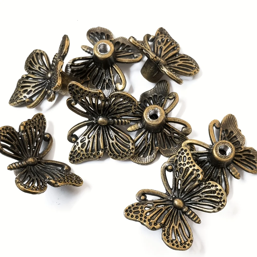 12Pcs Reclaimed Zinc Alloy Butterfly Handles, with Installation Screws Included, Suitable for Drawer Cabinets and Wardrobes.