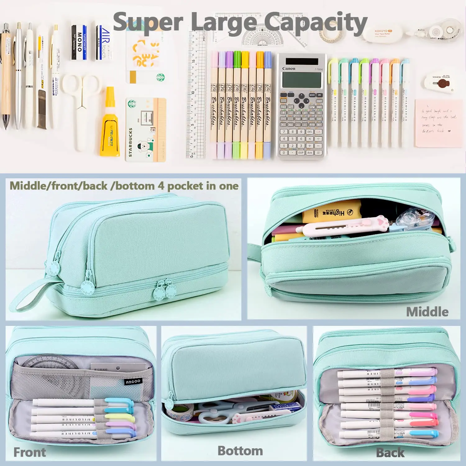 

Вместительный портативный пенал-органайзер с несколькими отделениями, минималистичный дизайн, для хранения канцелярских принадлежностей на рабочем столе