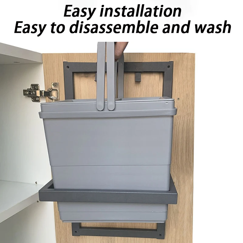 15L Concealed Kitchen Garbage Bin Wall Mounted Inside Hanging Kitchen Waste Bin Cabinet Door Cleaning Tools Waste Bins Thicken