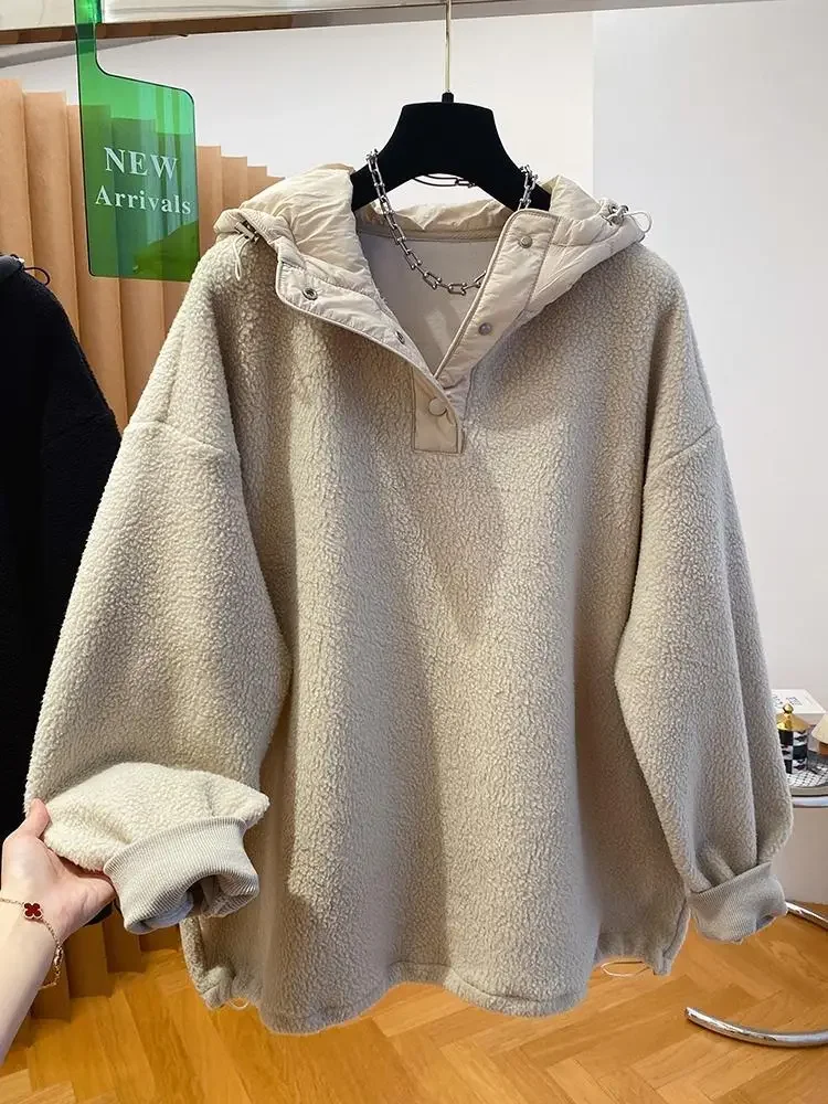 Sudadera cálida de manga larga con capucha de gama alta para mujer Otoño e Invierno versátil suelta Casual peluda Polar pulóver chaquetas