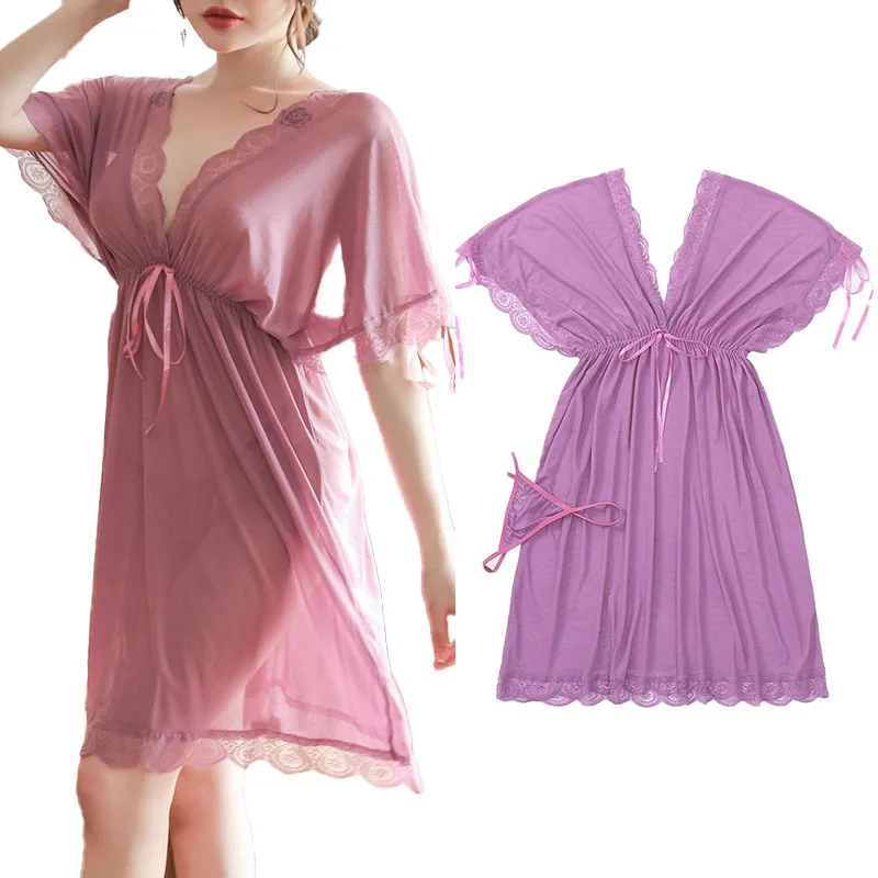 

Romance Bodycon Dress Women Sexy Lingerie Vintage Lace Embellished Nightgown Erotic Sheer Pajamas Summer Loungewear Sexy Set