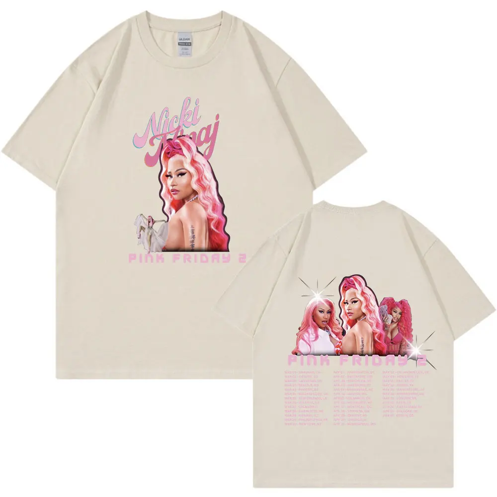 Raper Nicki Minaj T Shirt różowy Friday 2 Gag City światowa trasa koszulki męskie kobiety moda estetyczna T-shirt w za dużym rozmiarze z krótkim