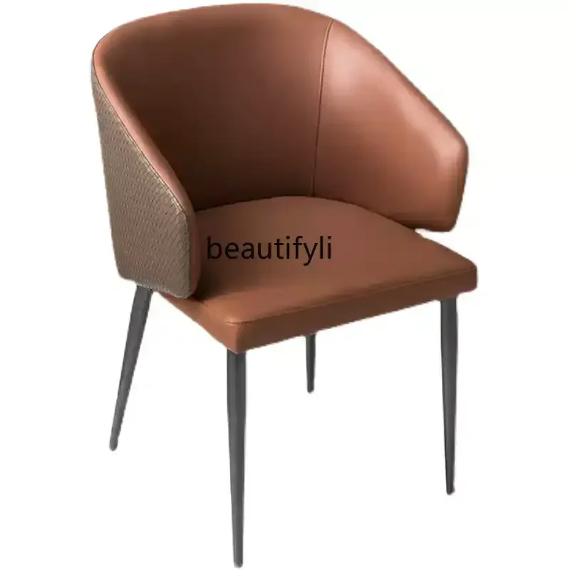 

Italian light luxury leather dining table and chair designer high-end simple soft bag chair backrest stool