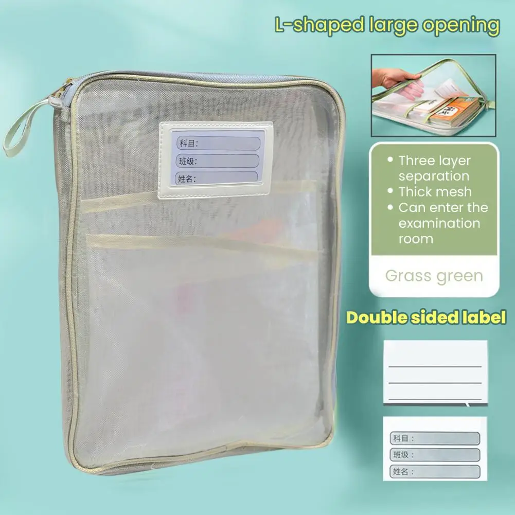 

A4 Letter Size Document Organizer Nylon Document Bag with Zipper Transparent Mesh File Folder for Home Office School Supplies