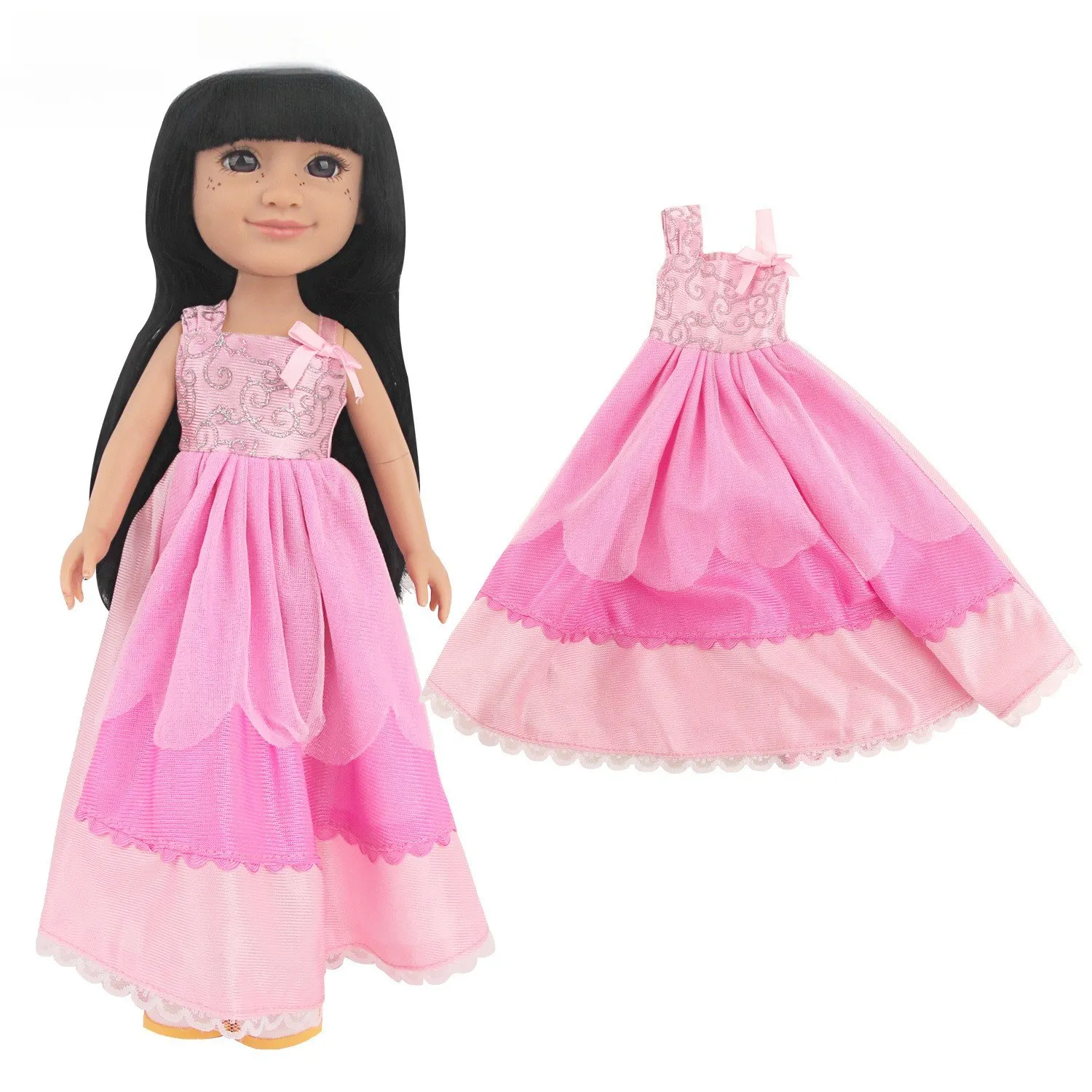 14-Zoll-Reborn-Mädchenpuppe, einteiliges Prinzessinnenkleid-Puppenkleidungsset aus rosa Spitze