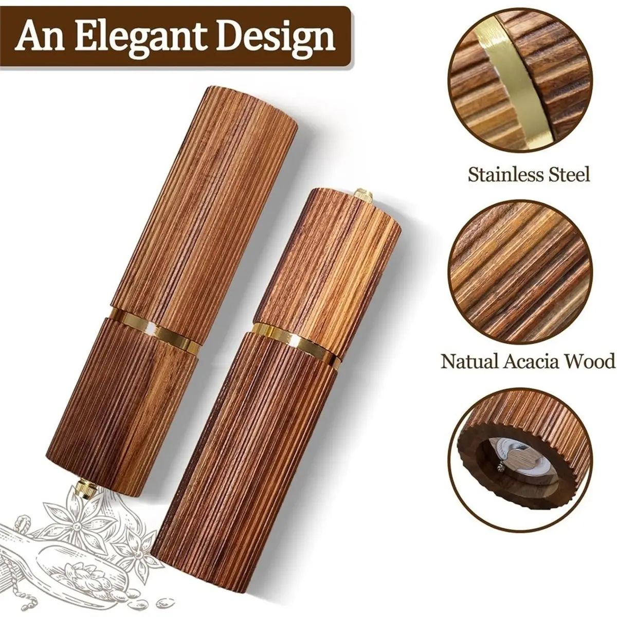 【MUST-HAVE LIST】 1set Wooden Grinding Set, Kitchen Gift with Ceramic Core, Set of Two, Sturdy and Everlasting Kitchen Set