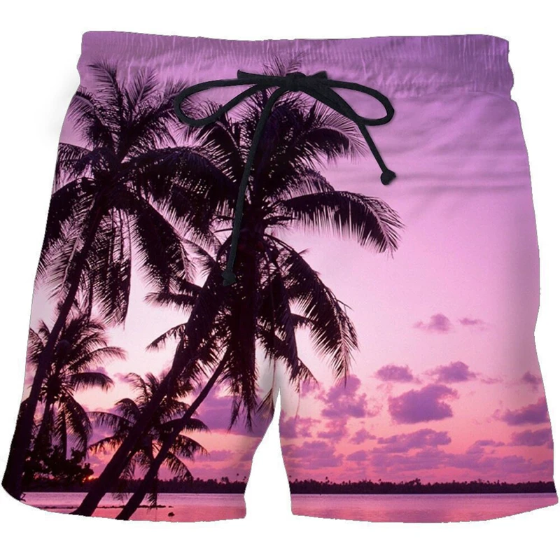 Men\'s Coconut Tree 3D Print Beach Shorts Women Loose Casual Hawaiian Holiday Swimming Trunks Kids Cool Streetwear Baggy Swimwear