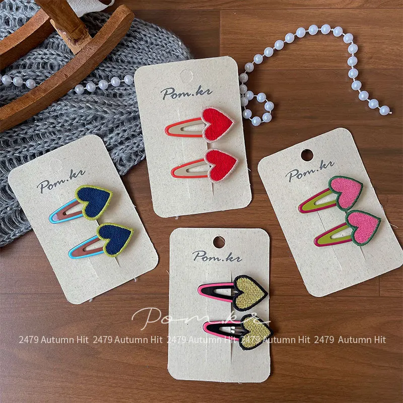 

Colorful Heart Hair Clips Handmade Fabric for Kids Side Bangs Non Slip Ultra Soft Lightweight Breathable Strong Hold Cute Daily