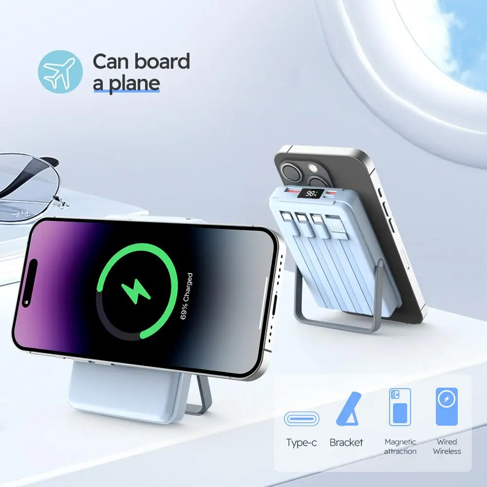 Carregador portátil de carregamento rápido sem fio magnético azul, adequado para iPhone 17 16 15 Samsung Xiaomi