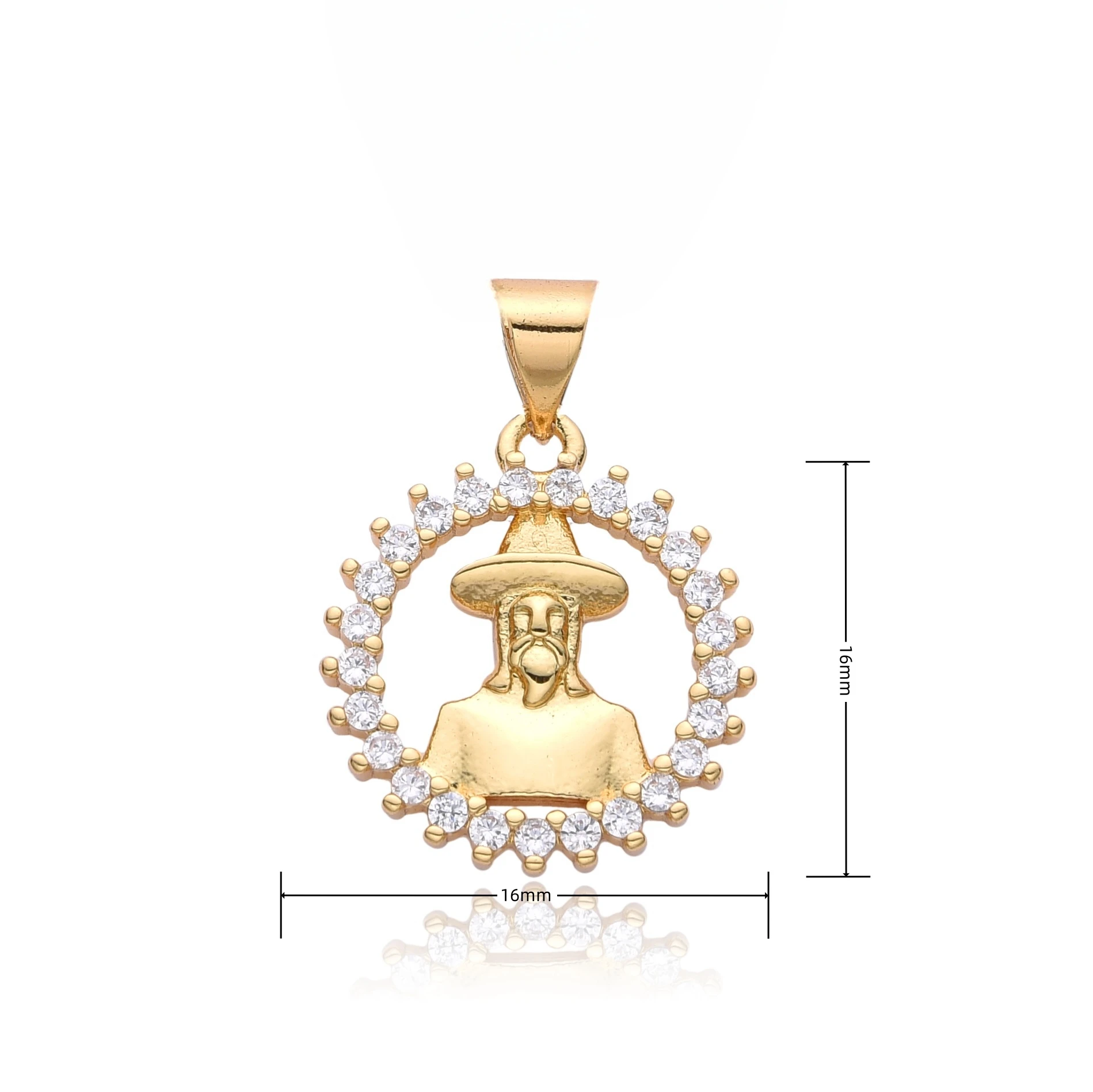 Gold Plated Oval Jesus Malverde Pendant Jose Gregorio Hernandez Necklace for Women Men Angel of the Poor Charms Catholic Jewelry