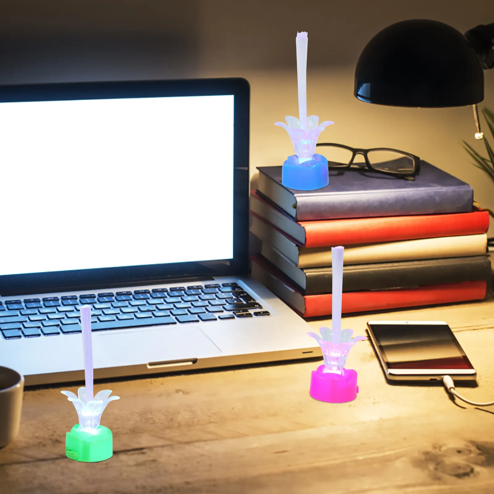 

12Pcs LED Fiber Optic Lamp Color Change Glowing Rose Light for Office Living Room Decoration Festive Atmosphere Gift, Multi