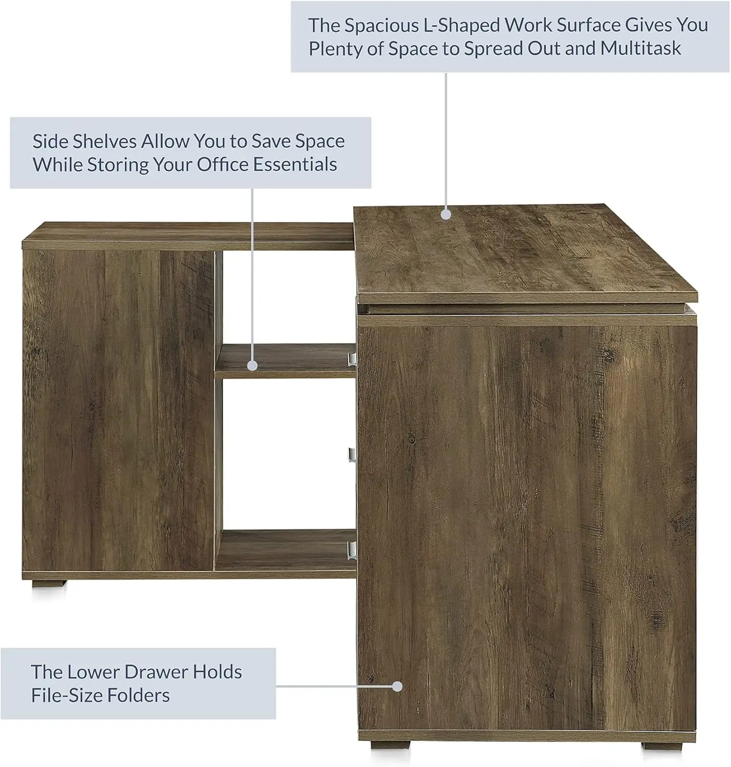 L Shaped Computer Desk, 60\u201d Study Writing Table Home Office Desk Morden Corner Workstation Setup with Adjustable Storage Sh