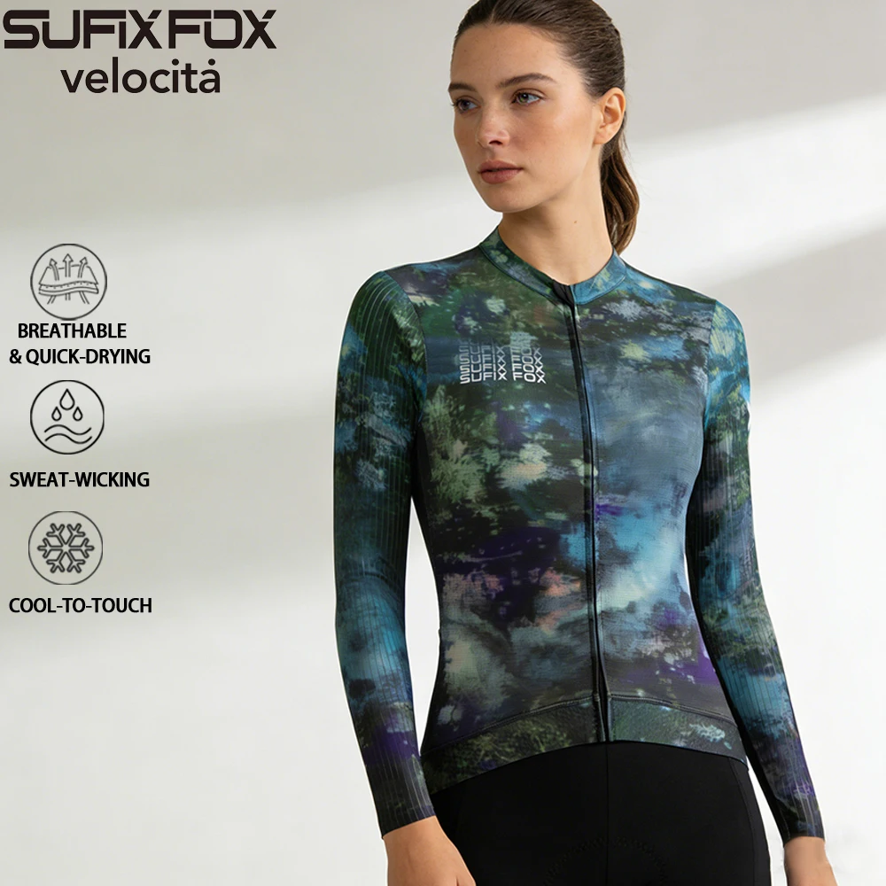 Cycling Jersey Laser Pattern Long Sleeve Road Bike Top with Zipper with Slip and The Pockets and Reflective Label