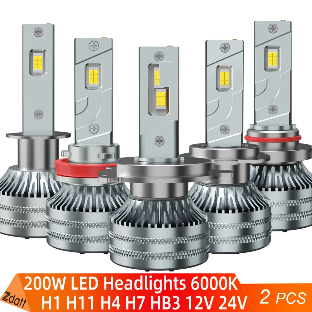h7led Canbus 200 واط H4 Led أضواء H1 H7 H3 H11 9005 HB3 9006 HB4 H8 Led المصابيح الأمامية لمبات النحاس أنبوب توربو 6000 كيلو 120000 لم 12 فولت 24 فولت #1