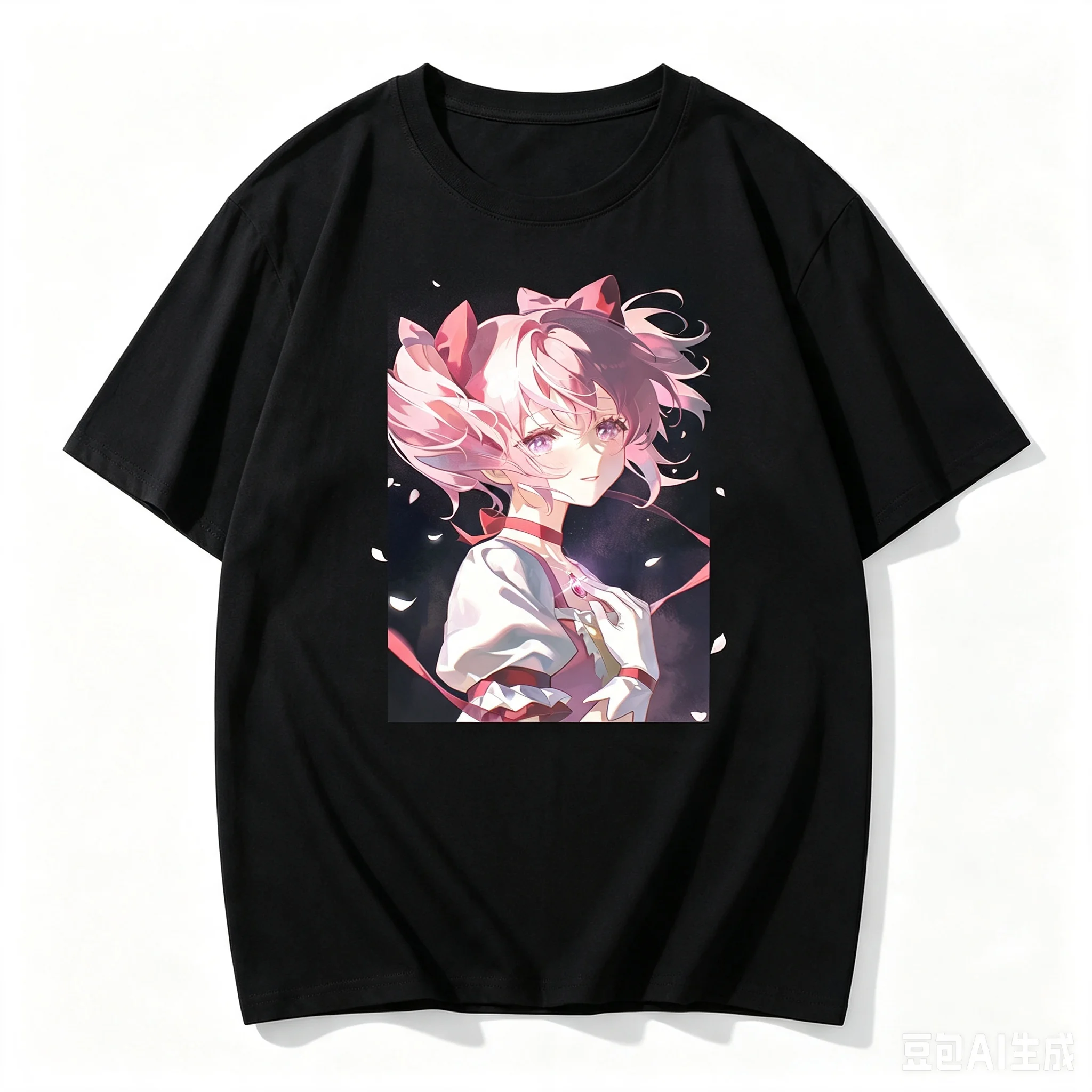 Madoka Kaname Magical Girl Outfit Petal Bust Anime Frame Graphic Crew Neck Short Sleeve Comfortable Women And Men T-Shirt