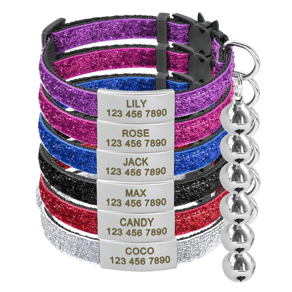 Personalized Cat Collar Free Engraved Pet ID Collars Adjustable Nylon Cat Necklace For Small Dogs Puppy Kitten With Cute Bell