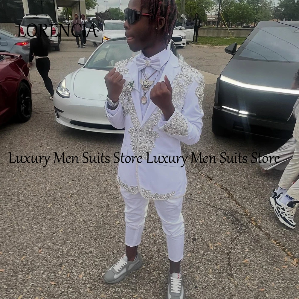 Exquisite Sparkly Crystal Suits for Male 2 Pieces Wedding Groom Tuxedos Customized Blazer Pants traje juvenil masculino