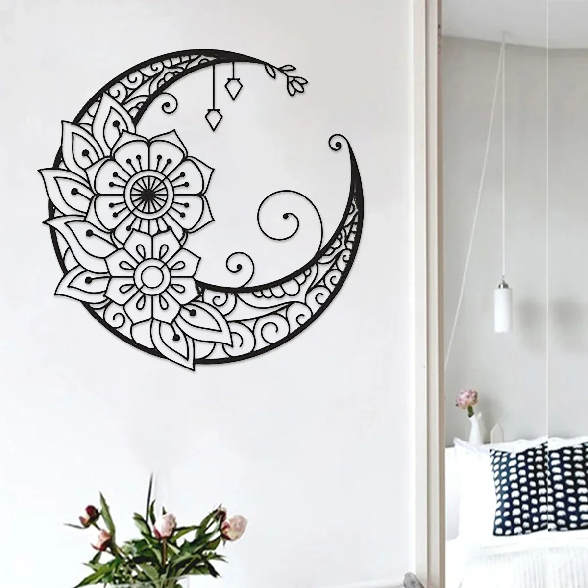 Mandala Flower Moon Wall Sign Decor 11.81inch Metal Wall Hanging Sign Unique Durable  Arts Pendant for Home Wall Decoration Gift