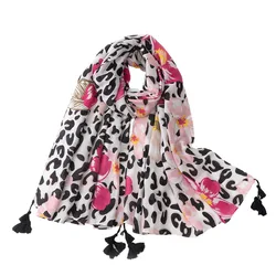 Fashion Sexy Leopard Floral Tassel Viscose Shawl Scarf Lady High Quality Wrap Pashmina Stole Bufandas Muslim Hijab Caps 180*90Cm