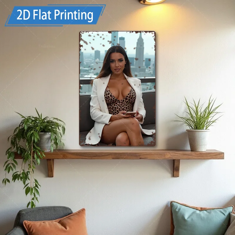 1 قطعة علامة معدنية ، 4x16 بوصة "الحديثة سيتي سكيب امرأة الفن ريفي المعادن جدار ديكور لغرفة المعيشة" #1