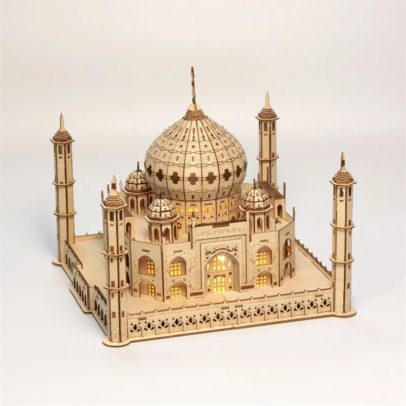 DIY 3D Taj Mahal Holz Miniatur Gebäude Kit Welt Berühmte Architektur mit Licht Jigsaw Puzzle Spielzeug für Kinder Weihnachten Geschenke