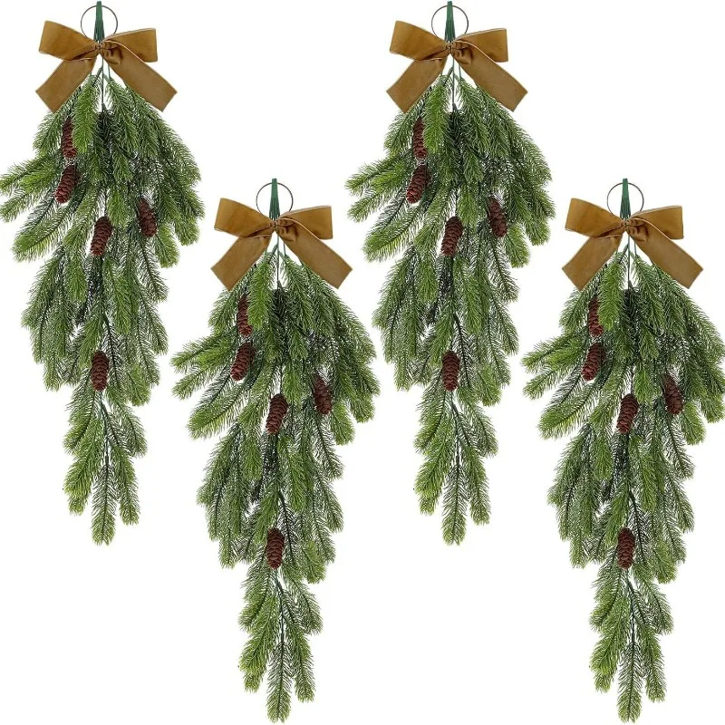 

Christmas pine needles hanging upside down, Christmas tree velvet, flower garlands, home staircase door decorations, rattan