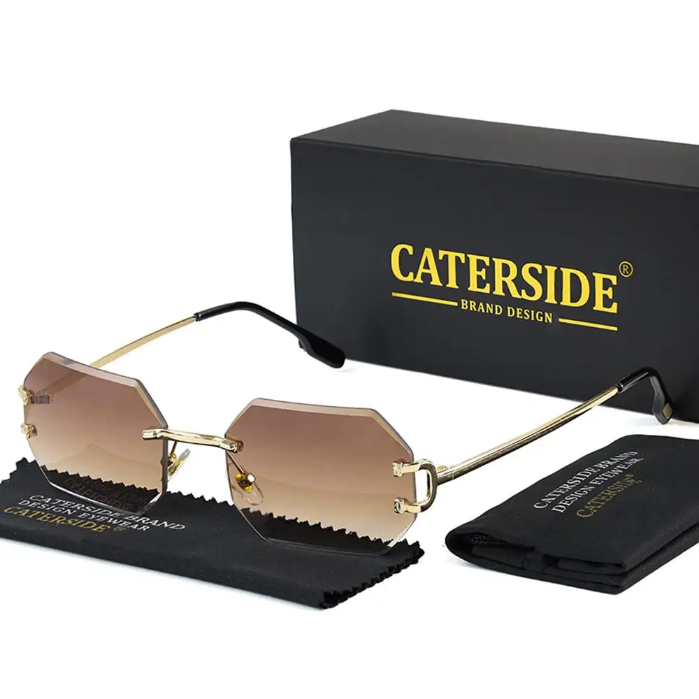 CATERSIDE Herren-Sonnenbrille ohne Rahmen, hochwertige polygonale Sonnenbrille aus Metall, Damen-Sonnenbrille für Outdoor-Reisen, Strand, Sommer, UV400 – Detail 8