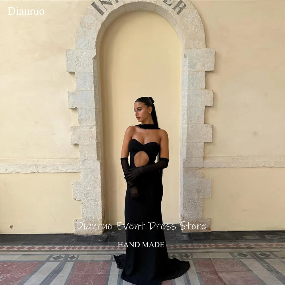 

Dianruo Гламурные вечерние платья с раструбом, атласное милое платье Vestido De Gala Femme с вырезами, черное платье Quinceañer по индивидуальному заказу