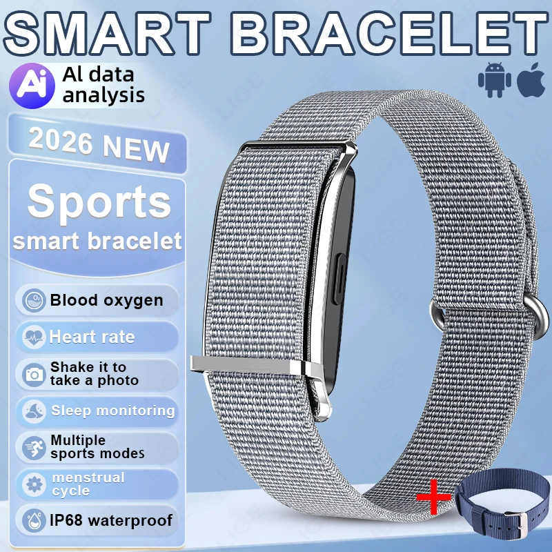 

2026 Smart Bracelet No Screen Fitness Tracker Pedometer Breathable Sports Wristband Call Reminder Heart Rate Monitor Smartwatch
