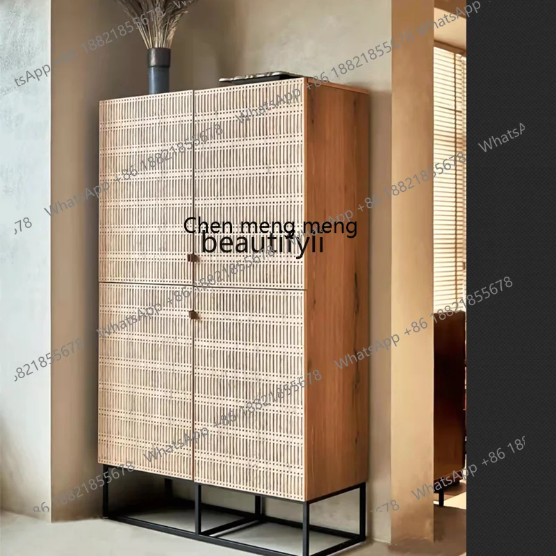 X Mid-Ancient Solid Wood Sideboard Retro Misty Style High Cabinet Clothes Closet Storage Cabinet Nordic Simple Carved Sideboard