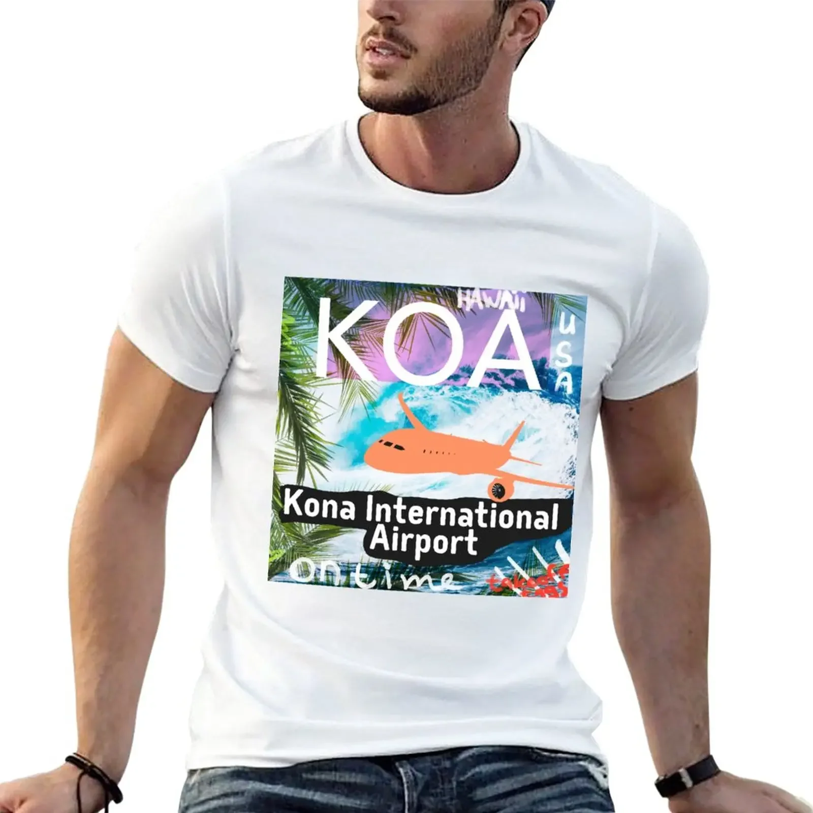 

New KOA Kona International Airport tag T-Shirt customs vintage anime shirt plain white t shirts men