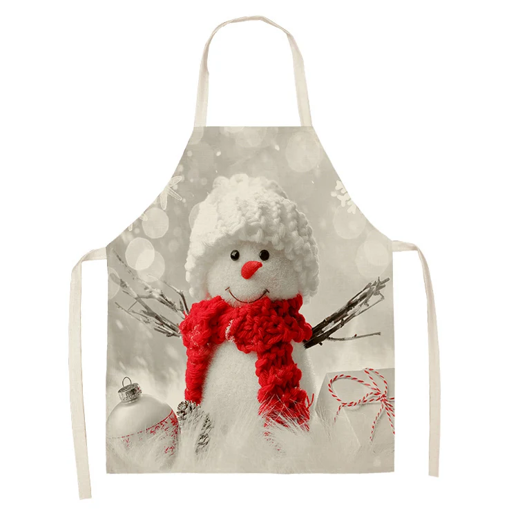 New Year Snowman Pattern Christmas Apron Home Cooking Kitchen Decoration  Adult Stain Resistant Bib  Ornament