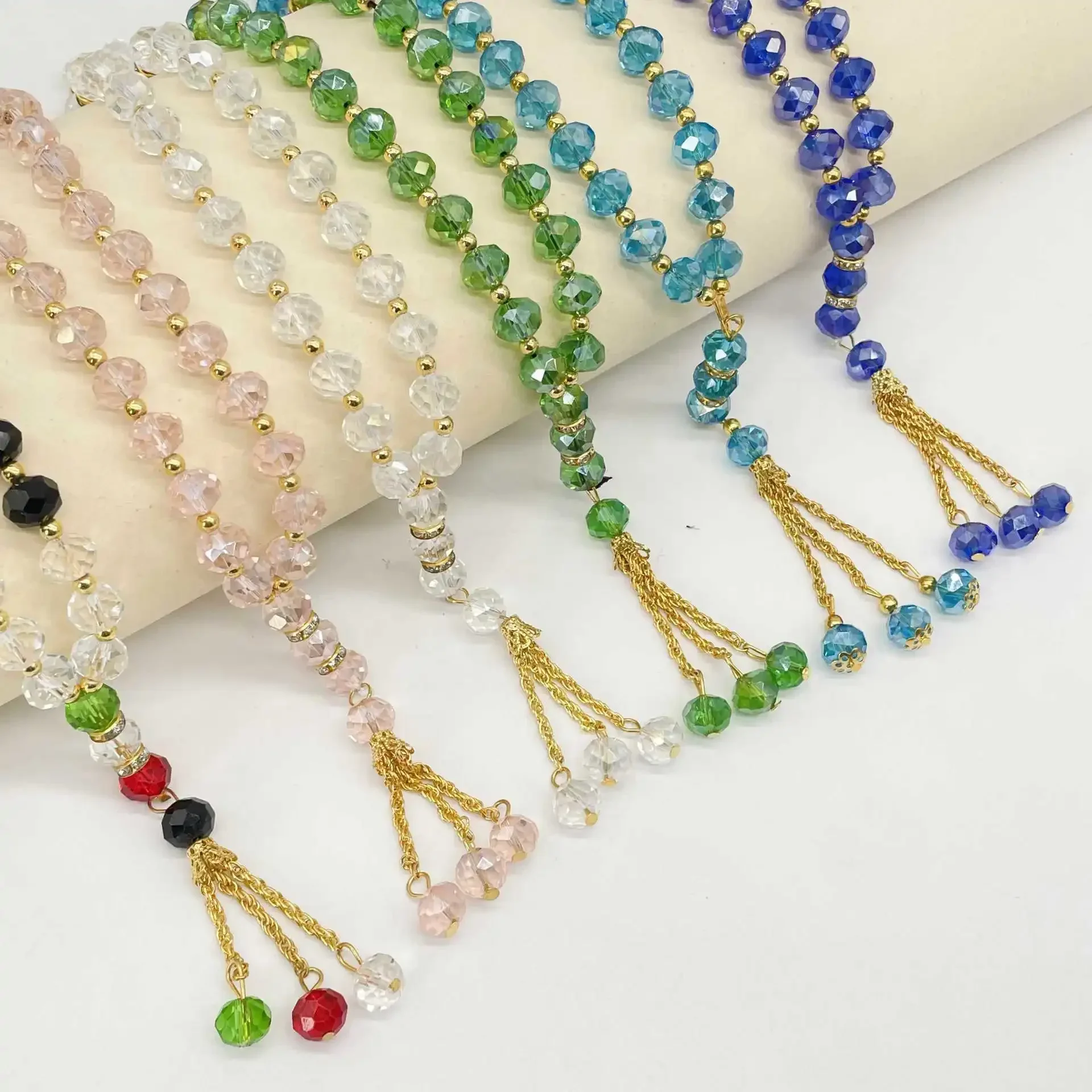 10mm 33 Beads Crystal Glass Rosary Tasbih Allah Mohammed Bracelet Tassel Pendant Prayer Beads Islam Muslim Tasbeeh Meditation