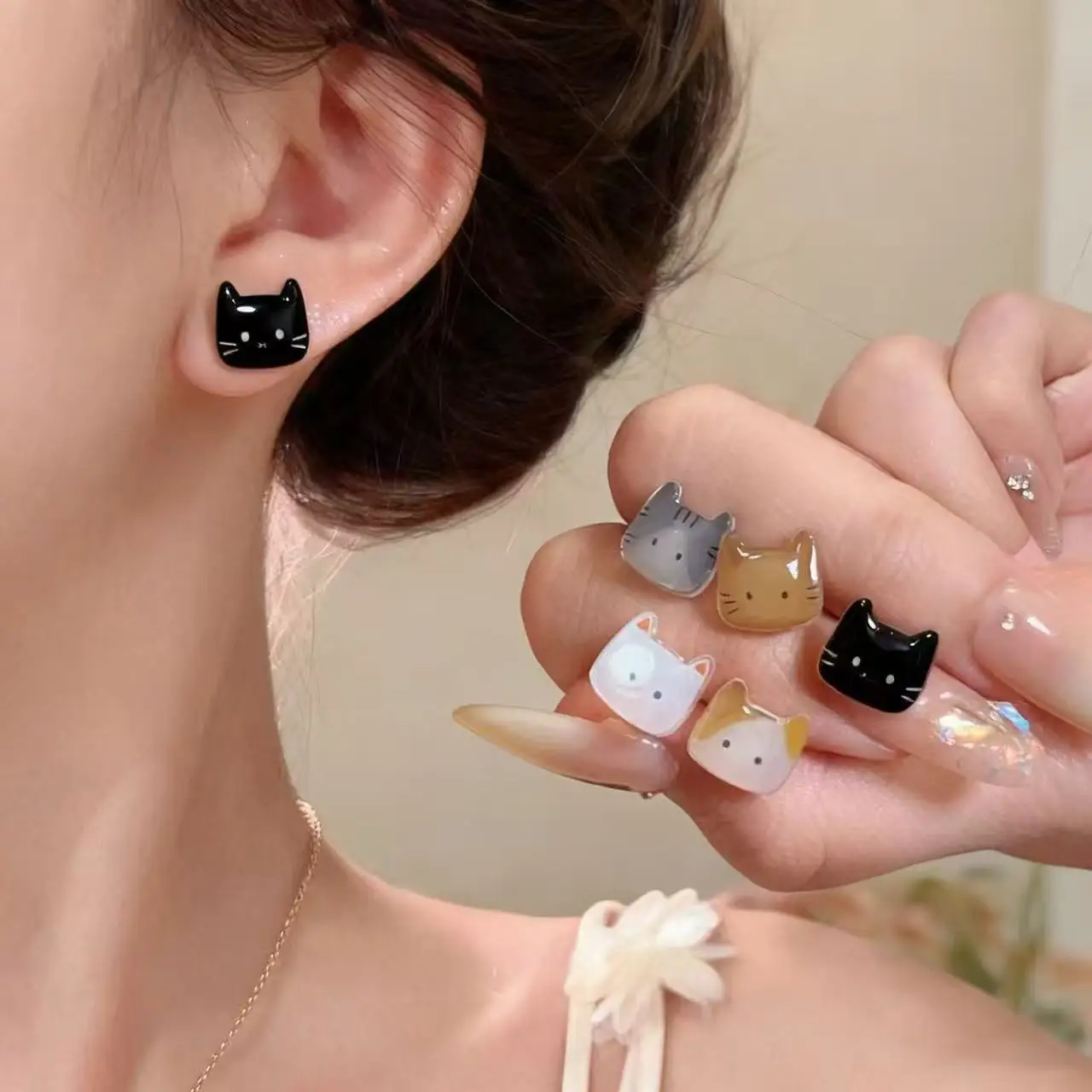 6 unids/set exquisito lindo pendiente de gato para mujeres dulces niñas pendientes pequeños de resina conjunto joyería de moda coreana accesorios regalos