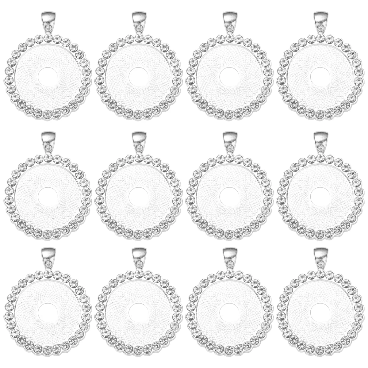 

12pcs Round Rhinestone Pendant Parts Shining Alloy Jewelry Accessories Durable For Adults Home Store (Silver 25Mm)