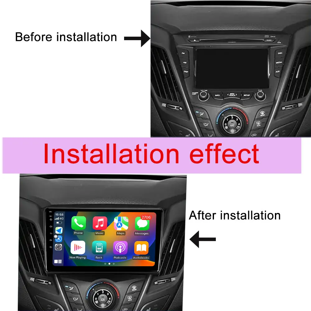 QLED Screen for Hyundai Veloster FS 2011 - 2017 Wireless CarPlay Car Radio Video Audio Multimedia Player GPS Navigation BT WIFI