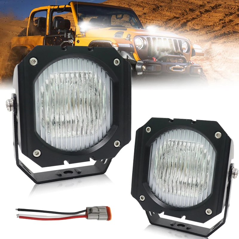 

LED 4inch White Flood Driving Light High Beams RGB DRL Day Running Car Offroad