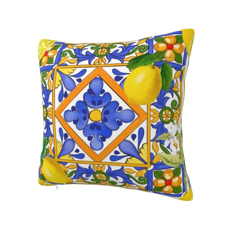 Custom Nordic Style Mediterranean Summer Fruit Lemons Tiles Cushion Covers Throw Pillow for Sofa Car Square Pillowcase Home